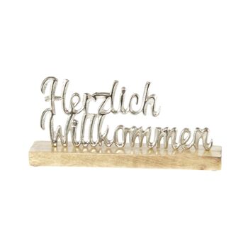 Inscription en aluminium Herzlich Willk., 28 x 5 x 13 cm, argent/marron, 812965 1