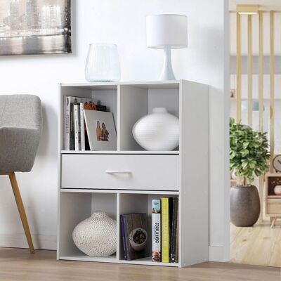 4 compartment storage shelf with one drawer - White
