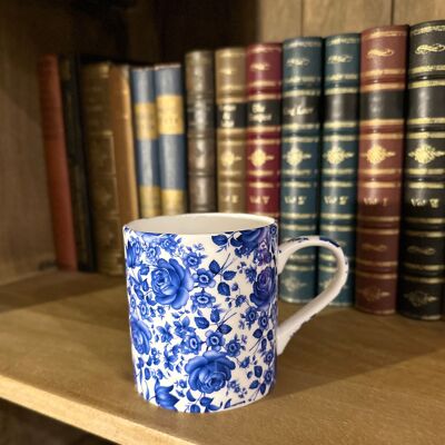 taza porcelana fina flores azules