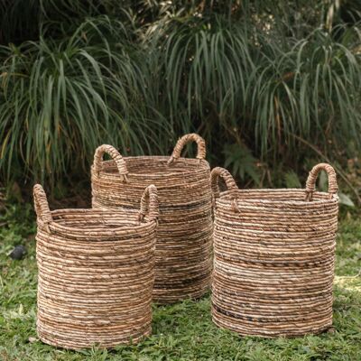 Cesta grande para la ropa sucia, cesta para plantas SYAILENDRA tejida a mano con fibra de plátano marrón (3 tamaños)
