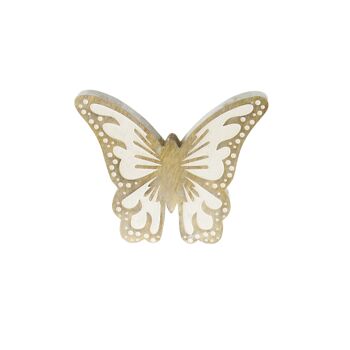 Papillon en bois de manguier, 20,5 x 3 x 16,5 cm, naturel/blanc, 801754 1