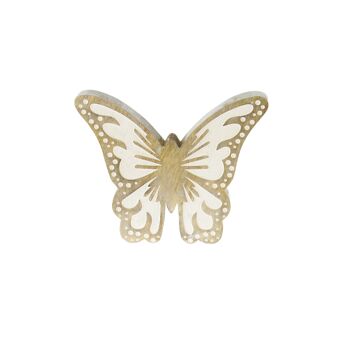 Papillon en bois de manguier, 20,5 x 3 x 16,5 cm, naturel/blanc, 801754 2