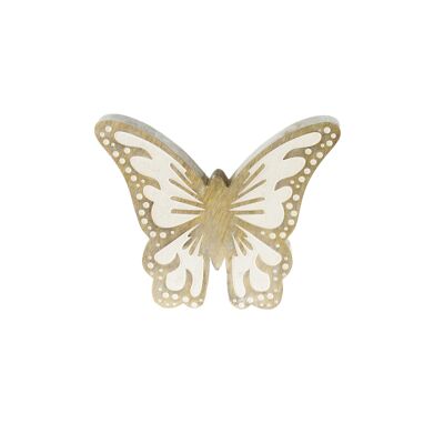 Papillon en bois de manguier, 20,5 x 3 x 16,5 cm, naturel/blanc, 801754