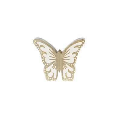 Papillon en bois de manguier, 15 x 2,5 x 12 cm, naturel/blanc, 801747