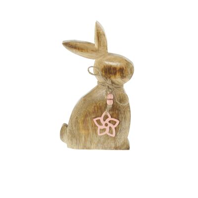 Coniglio in legno di mango con ciondolo, 12 x 2,5 x 20 cm, naturale/rosa, 801792