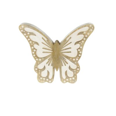 Papillon en bois de manguier, 25,5 x 3,5 x 20,5 cm, naturel/blanc, 801761