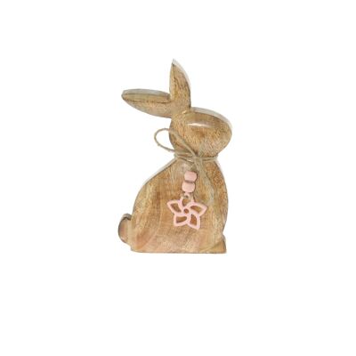 Coniglietto in legno di mango con ciondolo, 14,5 x 2,5 x 25 cm, naturale/rosa, 801808