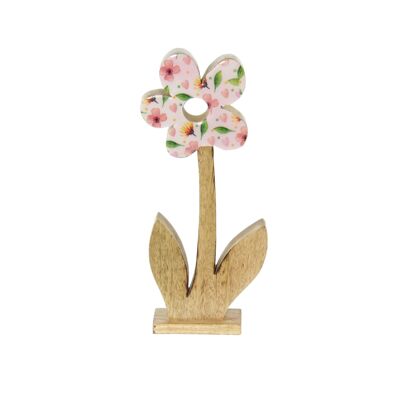 Mango wood flower for standing, 11 x 4 x 26cm, pink, 801891