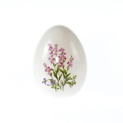 Dolomit-Ei mit Blumendekor, Ø 9,5 x 12,5 cm, weiß/rosa, 804946