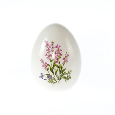 Dolomite egg with floral decoration, Ø 9.5 x 12.5 cm, white/pink, 804946