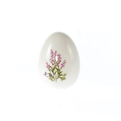 Dolomite egg with floral decoration, Ø 7.5 x 9.5 cm, white/pink, 804953