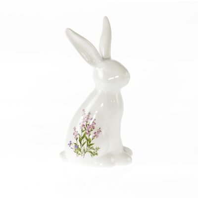 Coniglio dolomitico con decorazione floreale, 9 x 7 x 19 cm, bianco/rosa, 804960