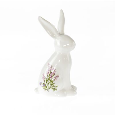 Lapin dolomite à décor floral, 9 x 7 x 19 cm, blanc/rose, 804960