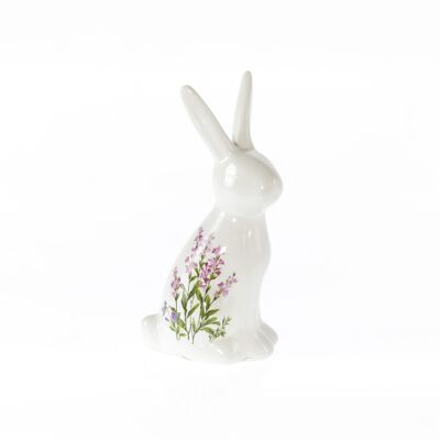 Lapin dolomite à décor floral, 6,5 x 4,5 x 14,5 cm, blanc/rose, 804977