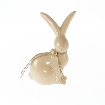 Conejo de dolomita agachado, 12,5 x 11 x 20 cm, beige, 805349