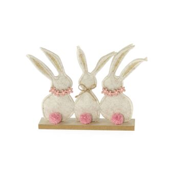 Trio de lapins en feutre sur socle en bois, 21 x 4 x 15 cm, beige/rose, 805967 1