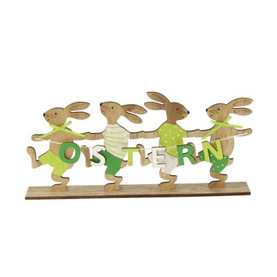 Wooden row of rabbits with lettering, 29 x 4 x 14 cm, green/white, 807237