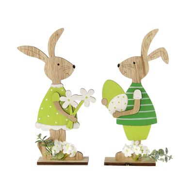 Wooden bunny girl/boy asst., 15 x 5 x 27 cm, green/white, 807244