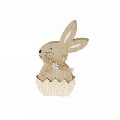 Wooden rabbit in eggshell, 11 x 3 x 21.5 cm, natural, 809040