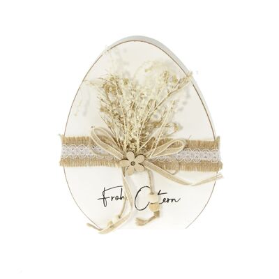 Uovo di legno con fiori secchi, 15 x 3,5 x 19,5 cm, bianco, 810961