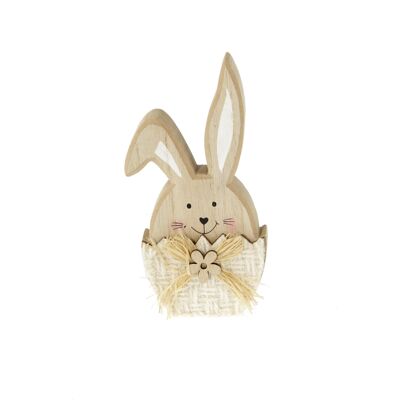 Wooden bunny with flower e.g. Places, 7 x 3 x 15 cm, natural color, 810978