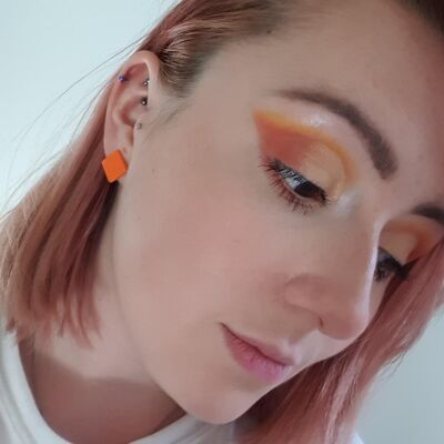 Orange square clay earrings