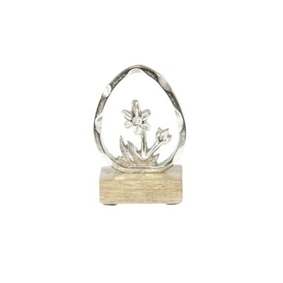 Fleur en aluminium dans un œuf de Pâques, 7,5 x 3,5 x 11 cm, argent/naturel, 812736