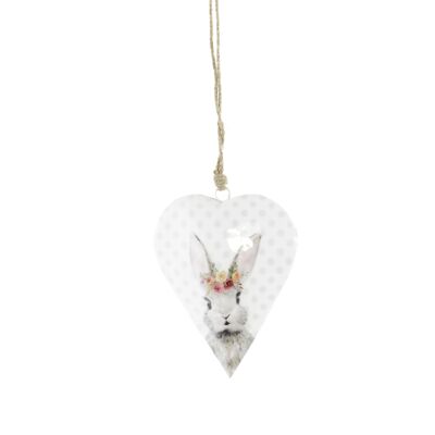 Metal hanger heart rabbit motif, 17.5 x 2 x 13 cm, white foiled, 813566