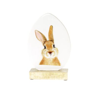 Wooden egg on foot with rabbit decoration, 15 x 5 x 22 cm, white, 813801
