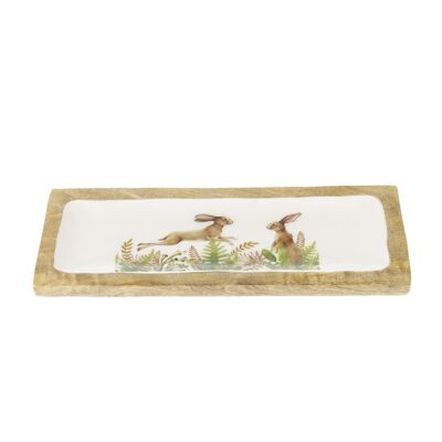 Wooden bowl with rabbit motif small., 34 x 12.5 x 2 cm, white/natural, 814020