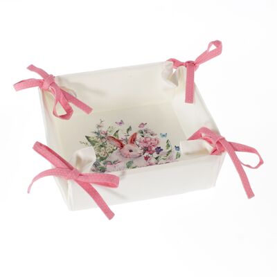 Cestino per il pane in tessuto motivo pasquale, 25 x 25 x 10 cm, rosa/bianco, 814426