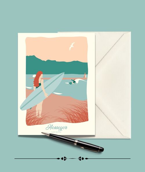 Carte Postale HOSSEGOR La Surfeuse  - 15x21cm