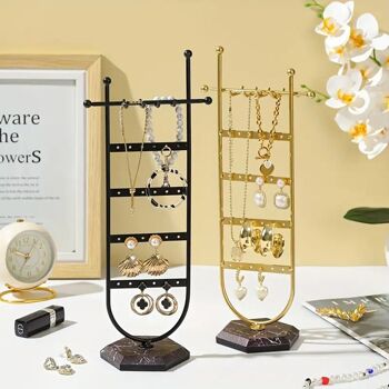 Coffret à bijoux de table moderne en métal pour boucles d'oreilles, pendentifs, bracelets et accessoires en noir. 15x35cm SD-098A 3