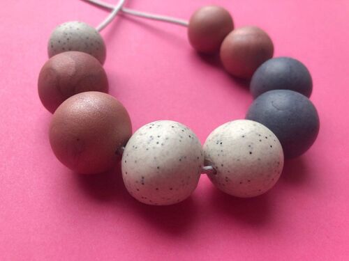 Grey, rose pink & stone clay necklace