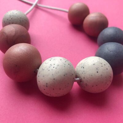 Grey, rose pink & stone clay necklace