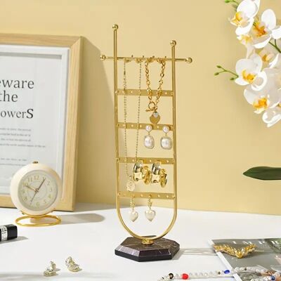 Coffret à bijoux de table moderne en métal pour boucles d'oreilles, pendentifs, bracelets et accessoires en or. 15x35cm SD-098B
