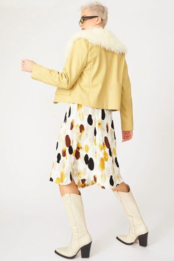 Veste en similicuir jaune avec col en fausse peau de mouton 3