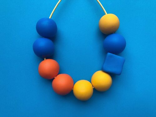 Orange, yellow & blue polymer clay statement necklace