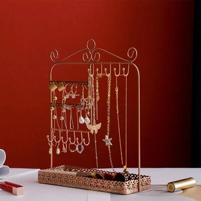 Classico portagioielli da tavolo in metallo per orecchini, pendenti, anelli e bracciali con fessura per accessori in colore oro. 25x10x33 cmSD-100