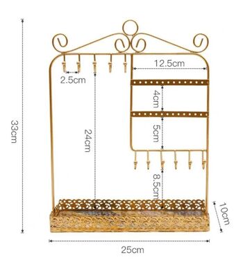 Étui à bijoux de bureau classique en métal pour boucles d'oreilles, pendentifs, bagues et bracelets avec fente pour accessoires de couleur or. 25x10x33cm SD-100 3