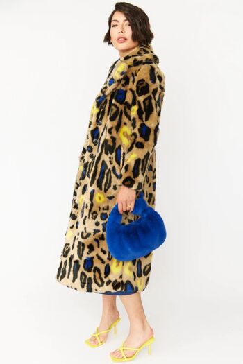 Manteau long bleu en fausse fourrure à imprimé léopard 3