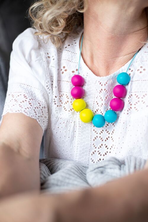 Neon yellow, pink & turquoise clay necklace