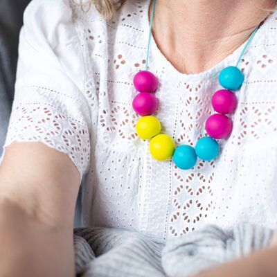 Neon yellow, pink & turquoise clay necklace