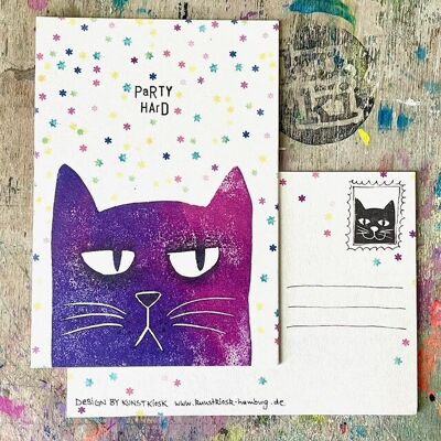 Party Katzen Postarte "Party Hard"