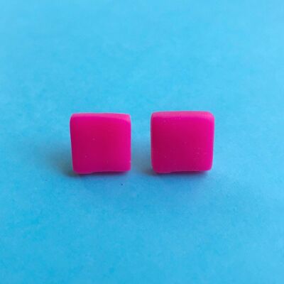 Boucles d'oreilles carrées rose fluo