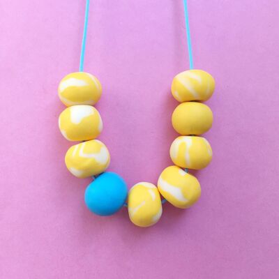 Yellow & turquoise polymer clay statement necklace