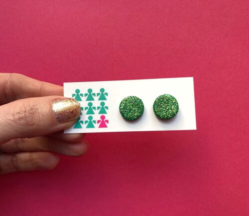 Jade green glitter circle earrings