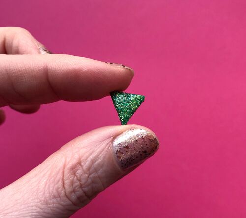 Jade green glitter triangle earrings