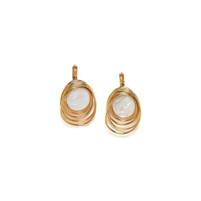 TYPHOON gold white mother-of-pearl sleeper earrings