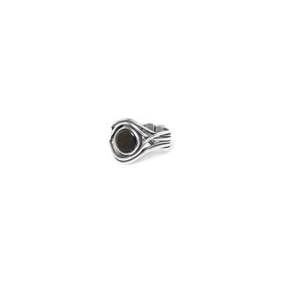 Verstellbarer Ring TYPHOON aus schwarzem Perlmutt und Silber